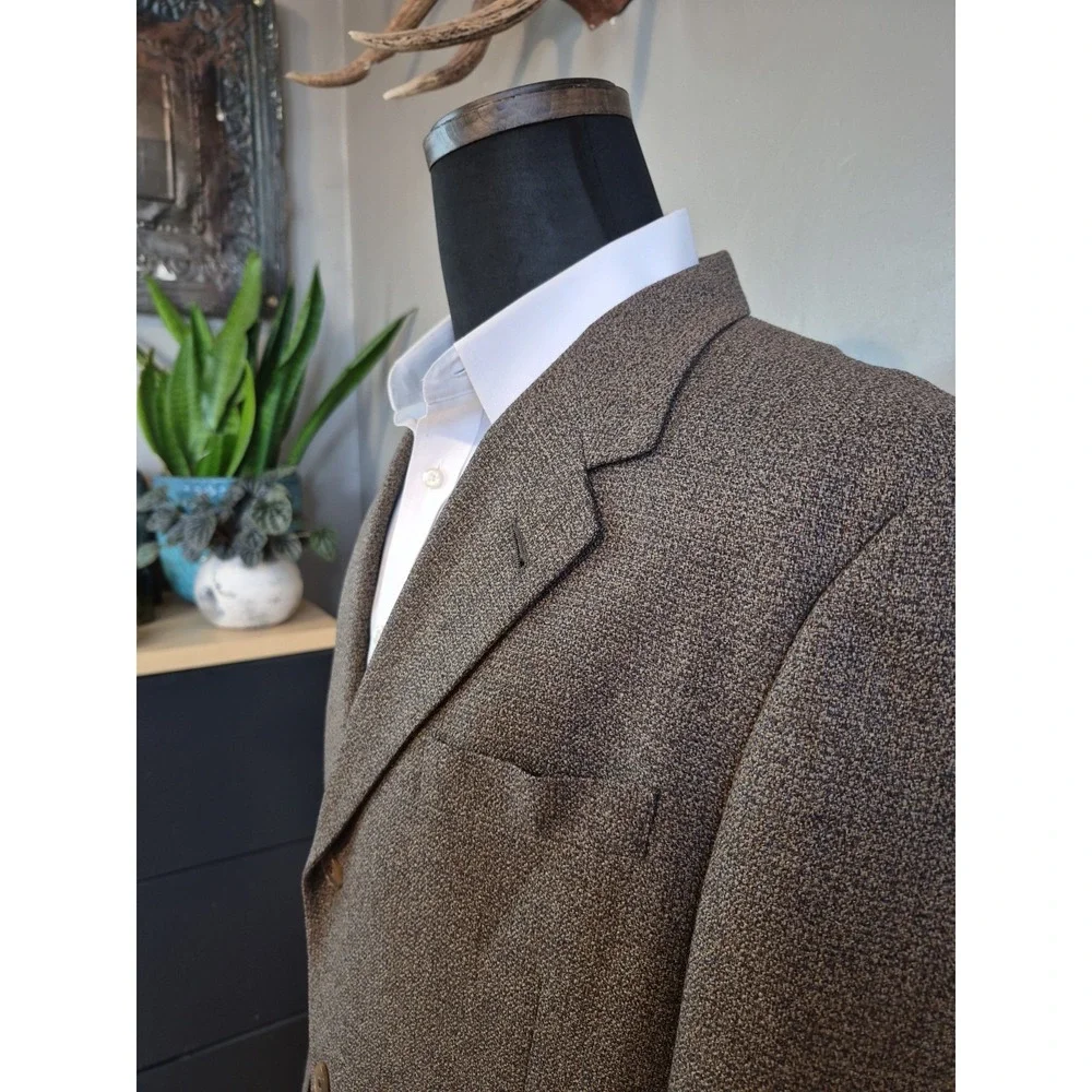 Hart Schaffner Marx Mens Wool Sports Coat 43L Brown Multicolor USA 3 Button